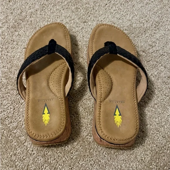 Volatile Black and Tan Braided Wedge Sandals - Picture 3 of 3